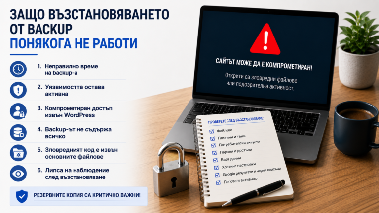 възстановяване на хакнат WordPress сайт от backup